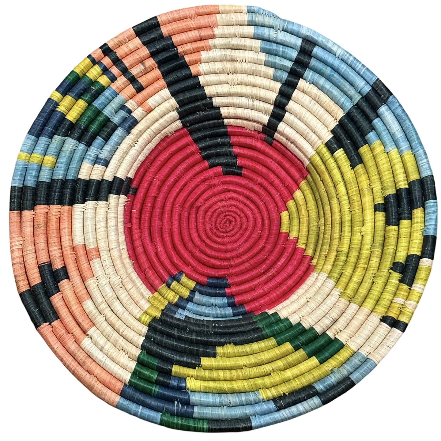 Handwoven Raffia Wall Plate in Red, Peach, Blue - Various Sizes - Image 2