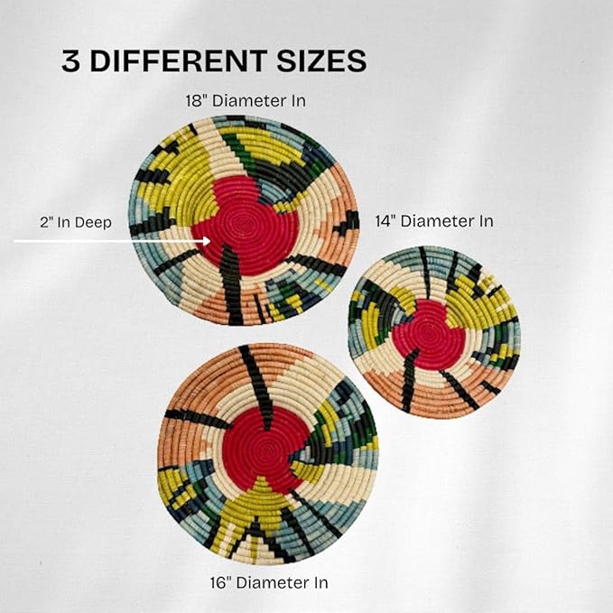 Handwoven Raffia Wall Plate in Red, Peach, Blue - Various Sizes - Image 5