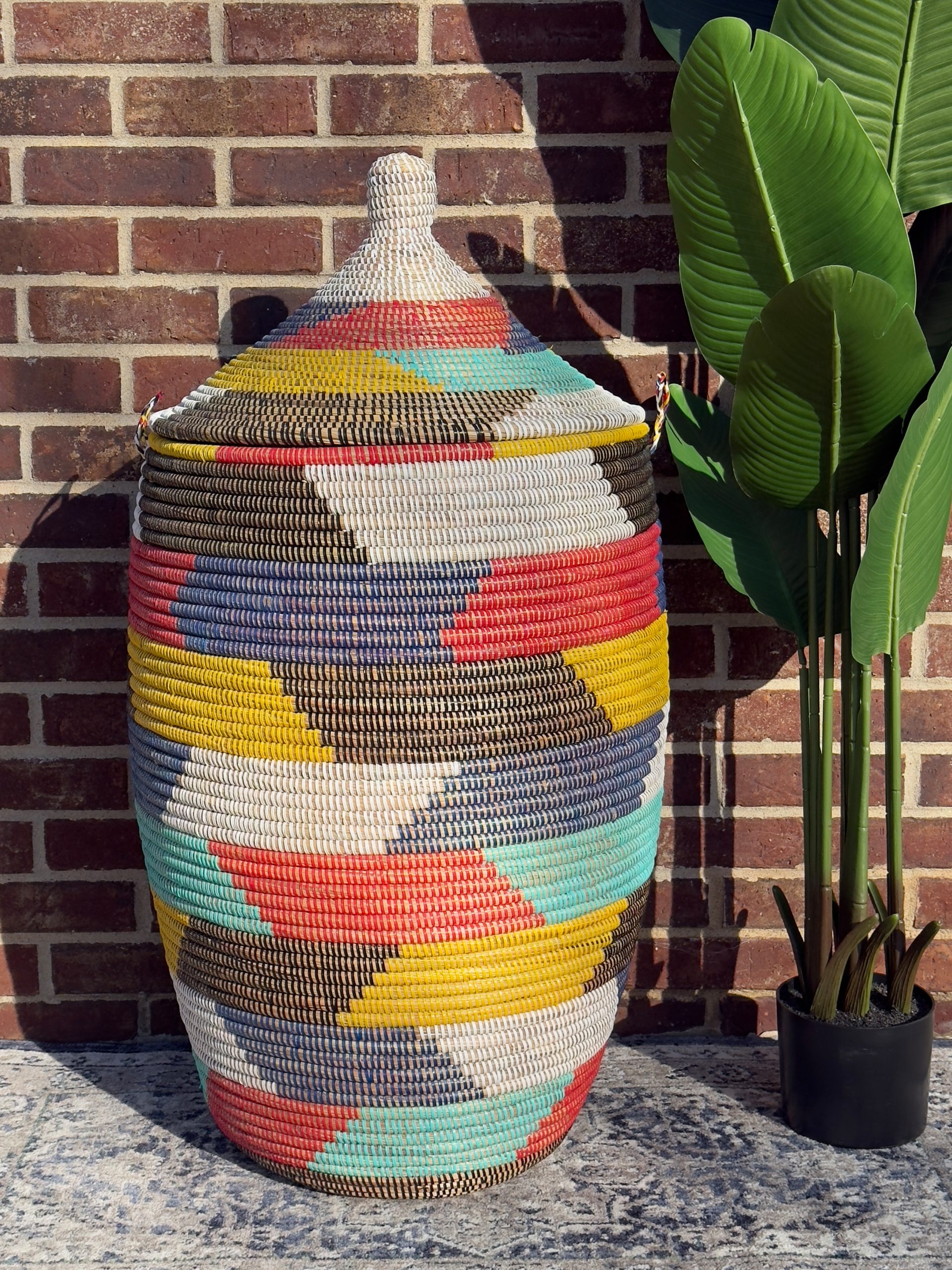 Vibrant Woven Extra-large Senegalese Laundry Hamper Storage Basket in Rainbow Colors - Image 5