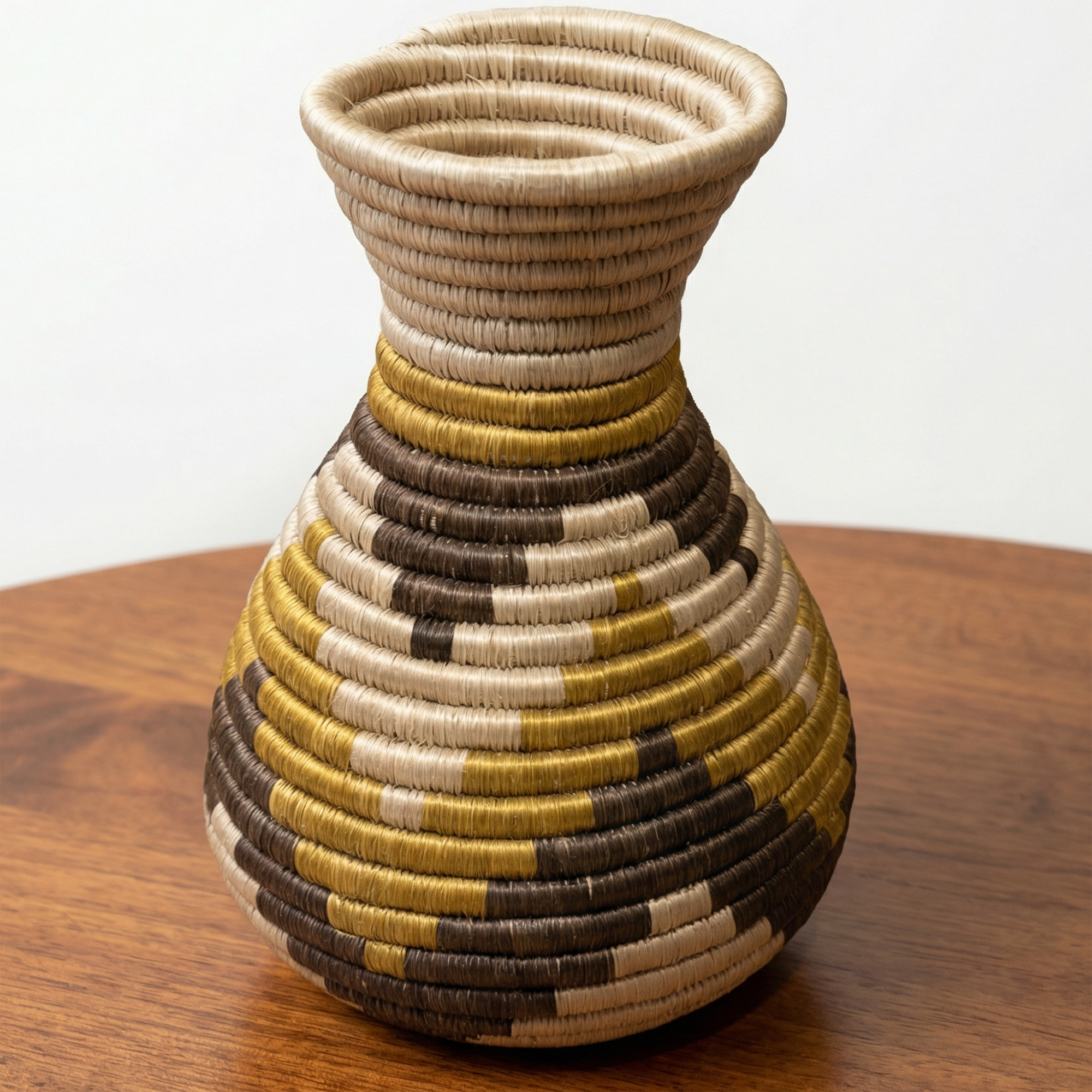 Handwoven Sisal Floral Vase in Tan , Yellow and Brown