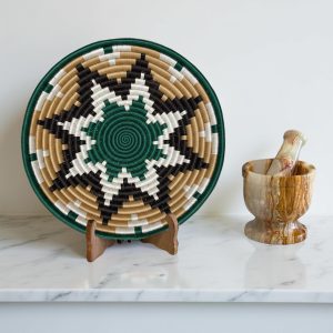 Handwoven African Sisal Basket Bowl in Dark Green, Black, Tan - Various Sizes