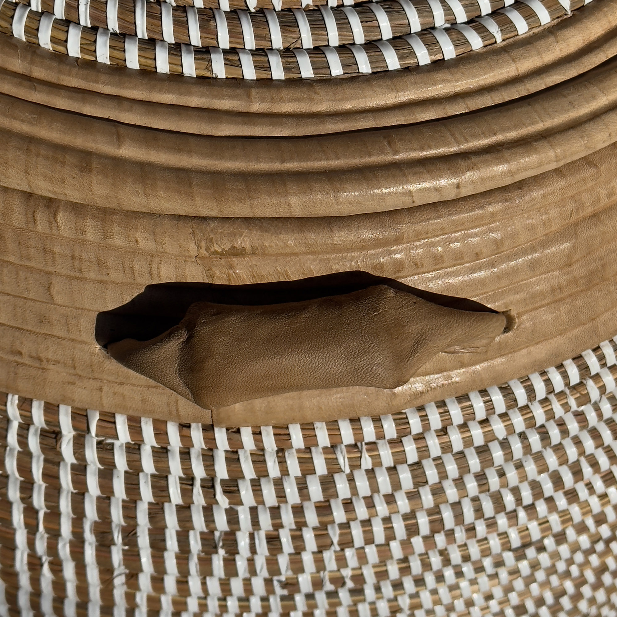 Vibrant Woven Extra-large Senegalese Laundry Hamper Storage Basket with Tan Leather Trim - Image 5