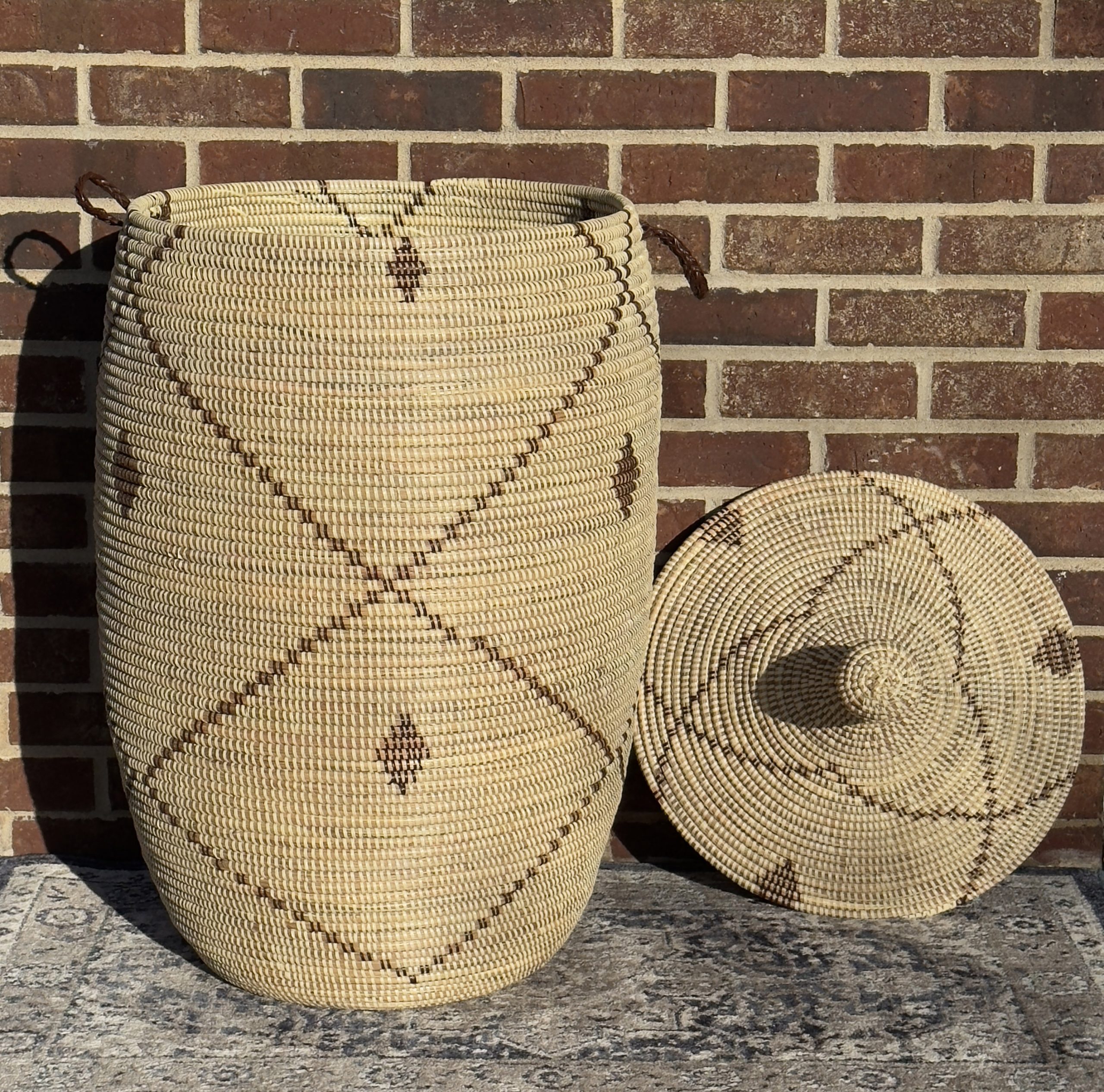 Vibrant Woven Extra-large Senegalese Laundry Hamper Storage Basket in Yellow and White - Image 4
