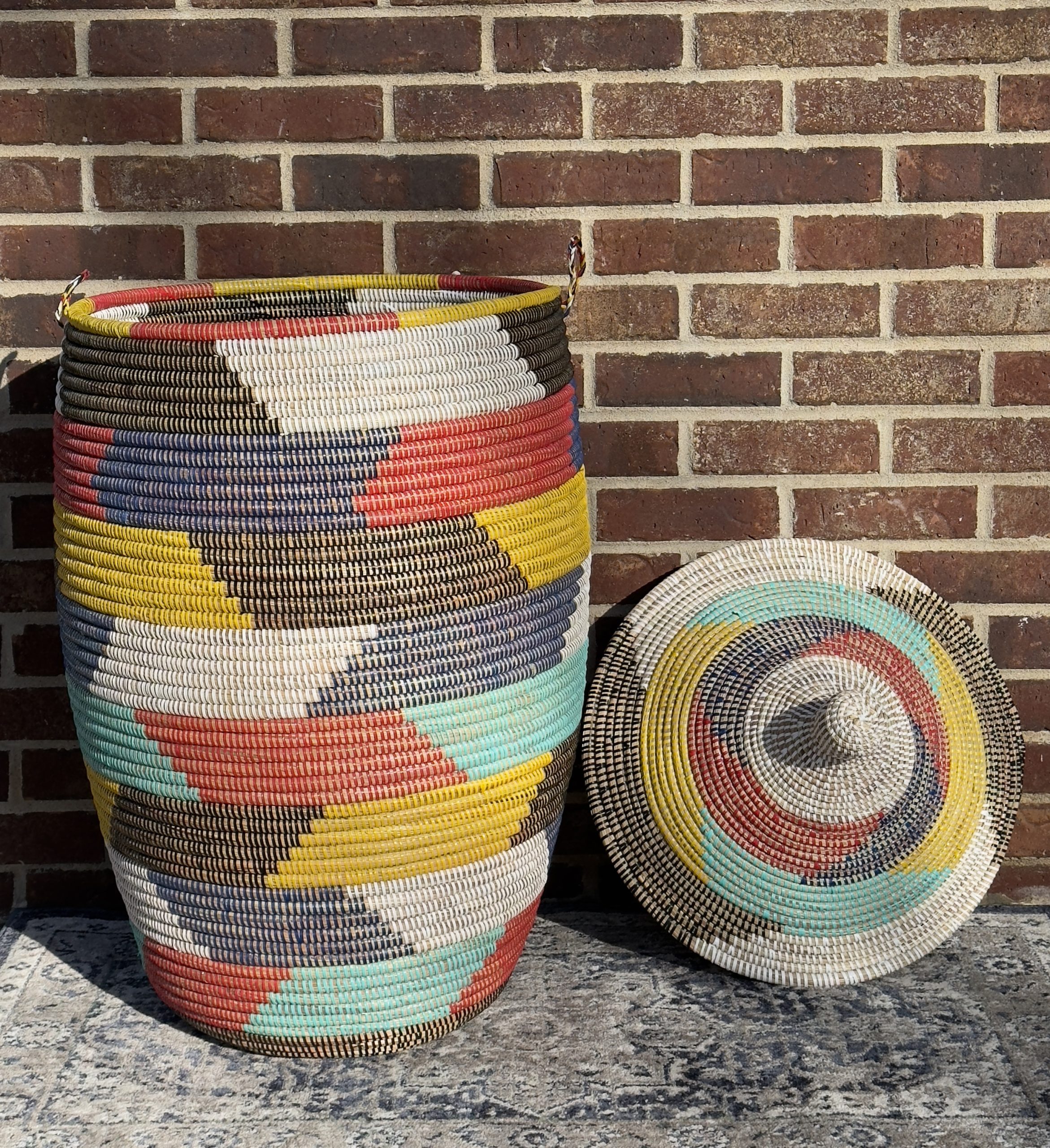 Vibrant Woven Extra-large Senegalese Laundry Hamper Storage Basket in Rainbow Colors - Image 3