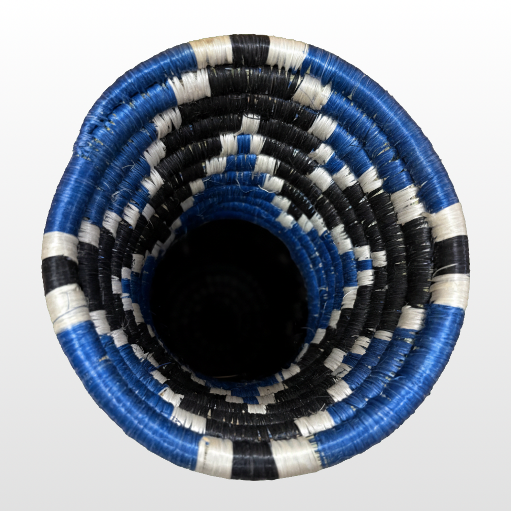Handwoven Sisal Floral Vase in Blue, Black and Natural - Image 3