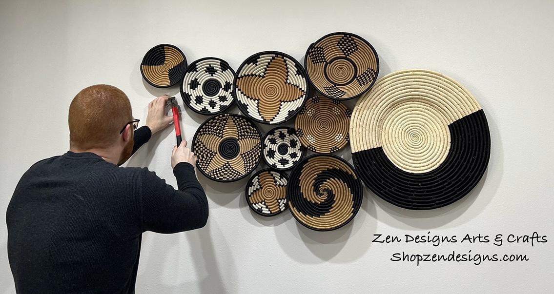 Handwoven Raffia Wall Plate in Red, Peach, Blue - Various Sizes - Image 8