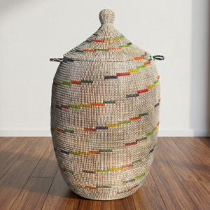 Vibrant Woven Extra-large Senegalese Laundry Hamper Storage Basket in Rainbow Colors