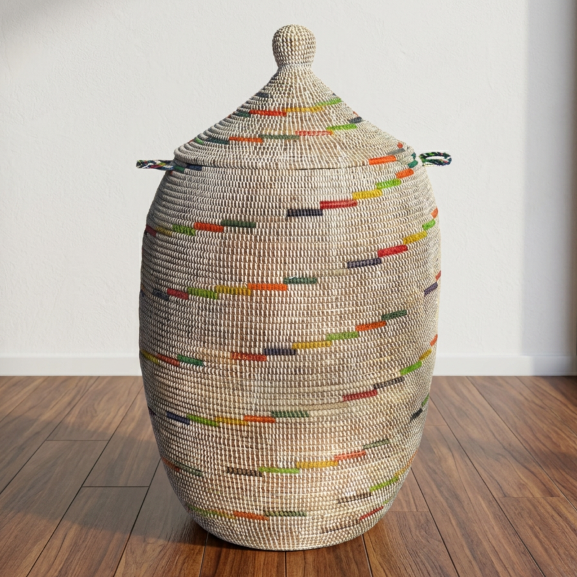 Vibrant Woven Extra-large Senegalese Laundry Hamper Storage Basket in Rainbow Colors