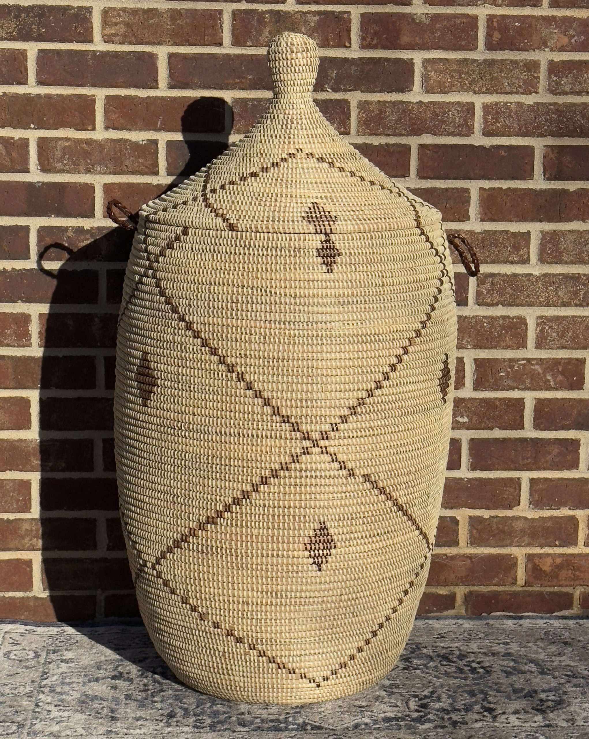 Vibrant Woven Extra-large Senegalese Laundry Hamper Storage Basket in Yellow and White - Image 2