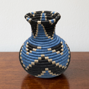 Handmade Sisal Basket Vases in Blue,Black with Tan Accent and Wavy Design