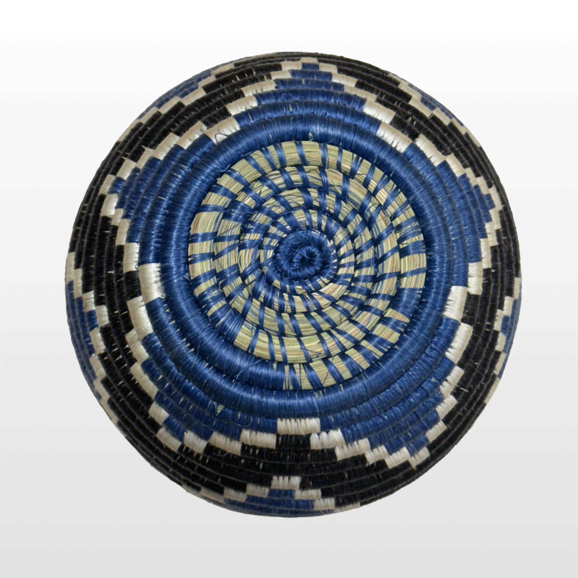 Handwoven Sisal Floral Vase in Blue, Black and Natural - Image 2
