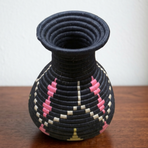 Handmade Sisal Basket Vases in Black,Pink, Yellow with White Accent