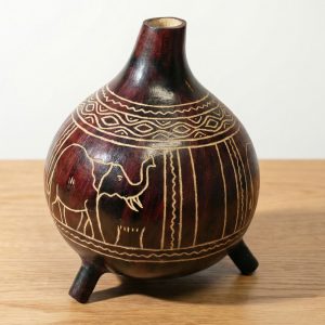 Handcarved African Calabash Gourds with Safari Animal Scenes and Symbolic Cultural Patterns - Various Sizes