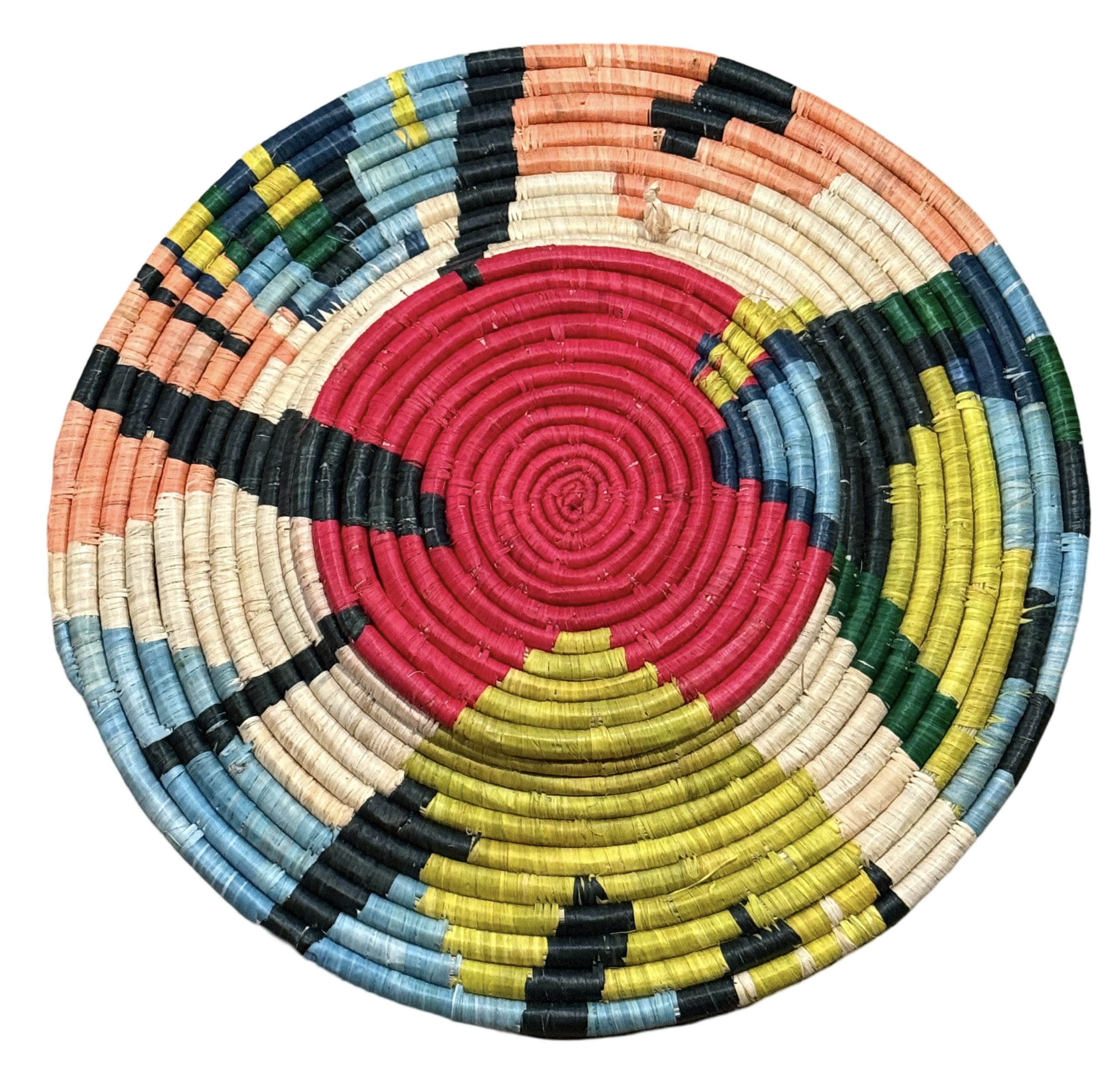 Handwoven Raffia Wall Plate in Red, Peach, Blue - Various Sizes - Image 4