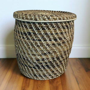 Unique Lidded Banana Leaves and Raffia Storage Basket, Laundry Hamper - Various Sizes