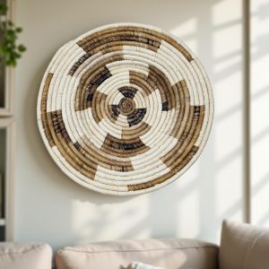 Handwoven Raffia Wall Hanging Plate Mat in Geo Swirl Design - Various Colors