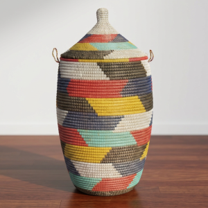 Vibrant Woven Extra-large Senegalese Laundry Hamper Storage Basket in Rainbow Colors