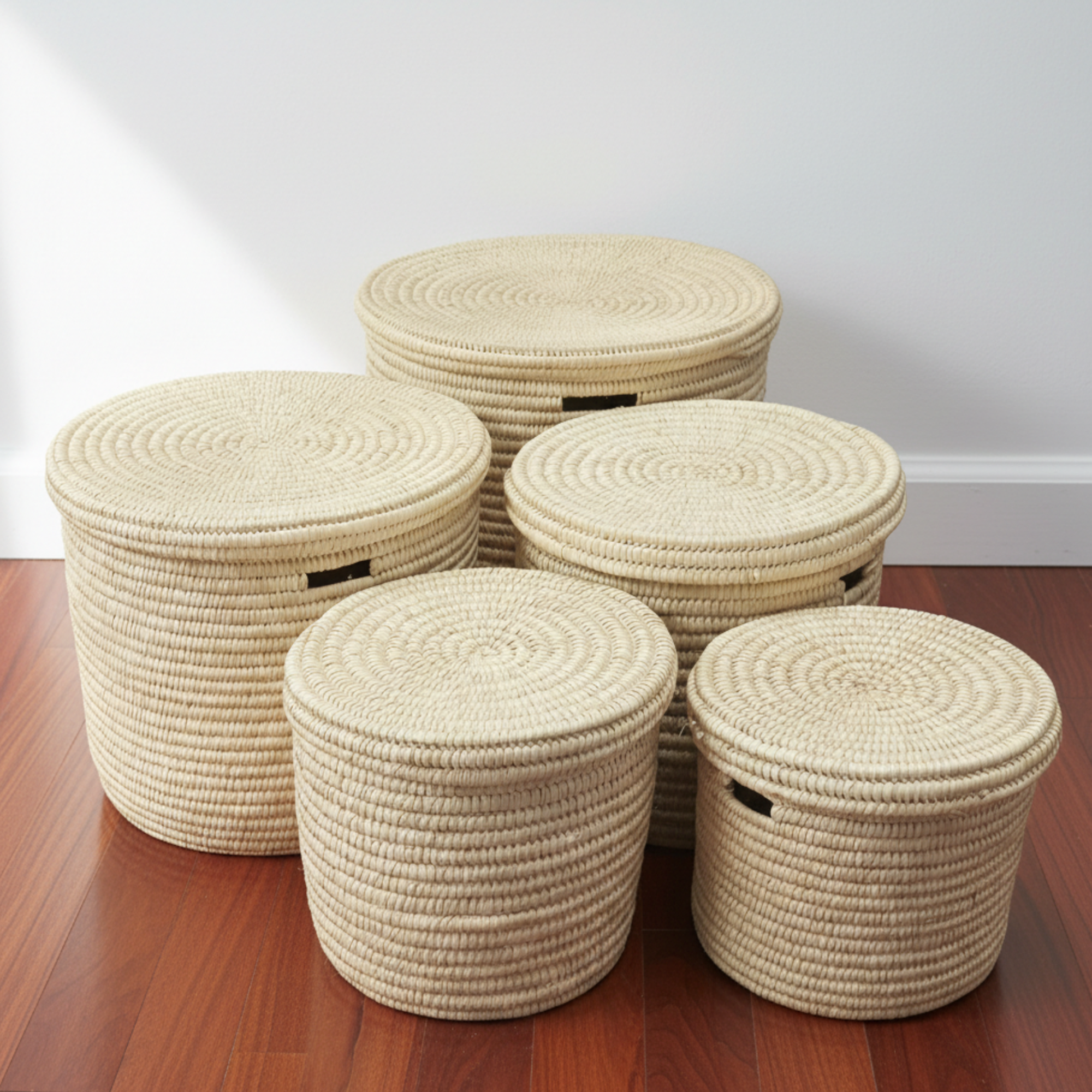 Turkana Palm Lidded Storage Baskets with Handle - Various Sizes - Image 3