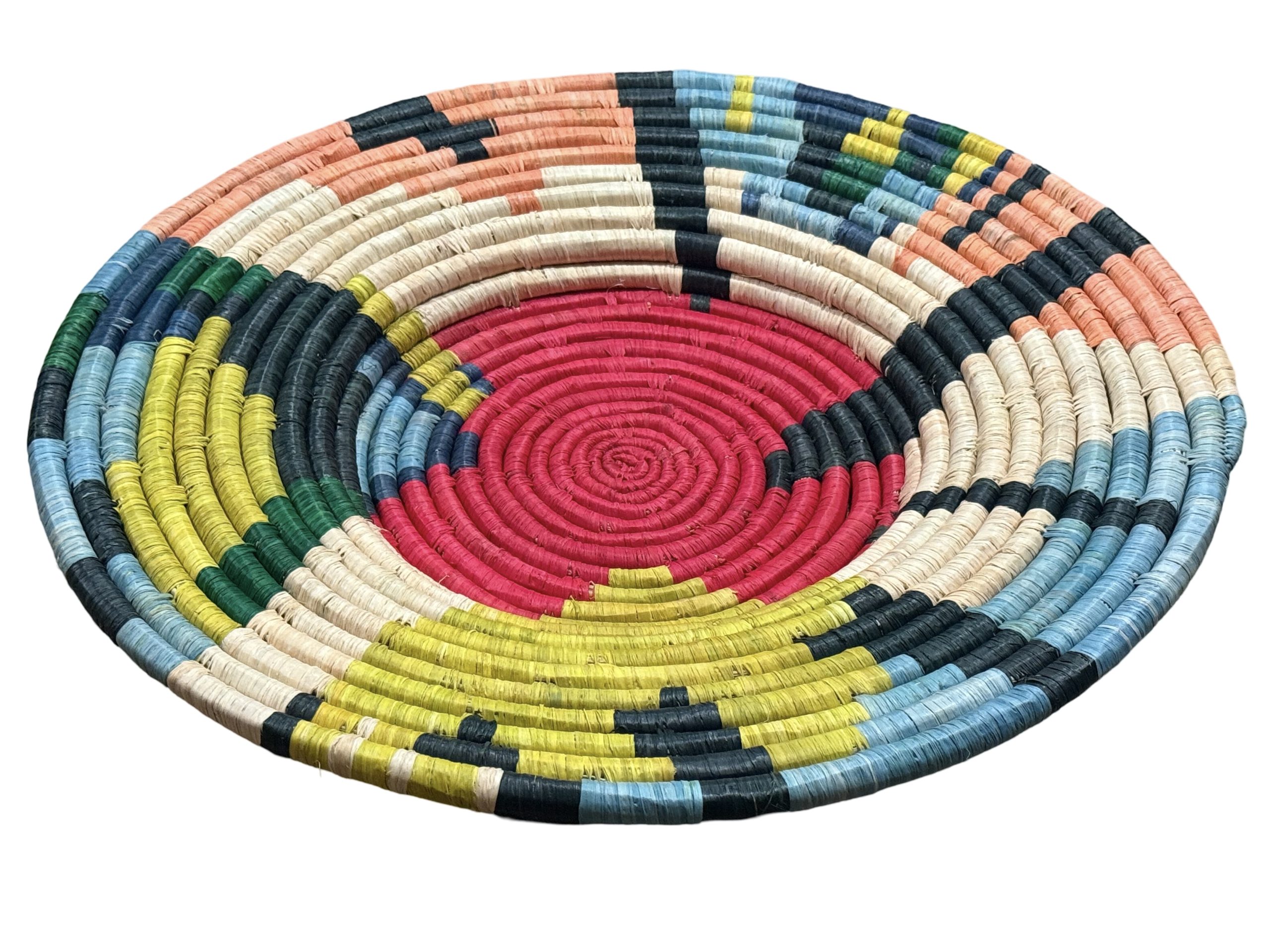 Handwoven Raffia Wall Plate in Red, Peach, Blue - Various Sizes - Image 3