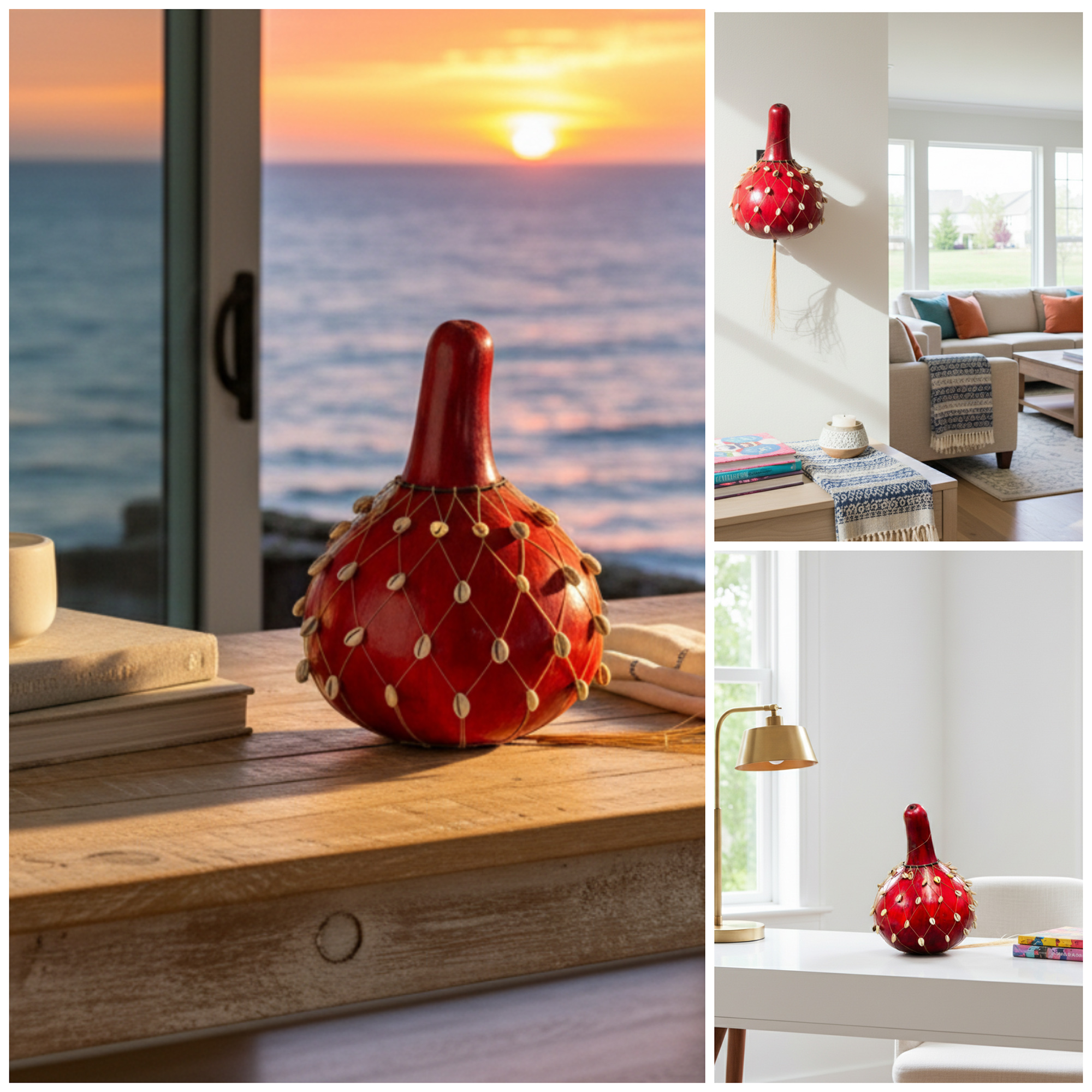 Handcarved African Calabash Gourds with Cowrie Shells - Various Sizes - Image 3