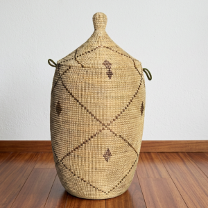 Vibrant Woven Extra-large Senegalese Laundry Hamper Storage Basket in Yellow and White