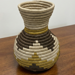 Handmade Sisal Floral Vase in Tan, Yellow, Brown Floral Design