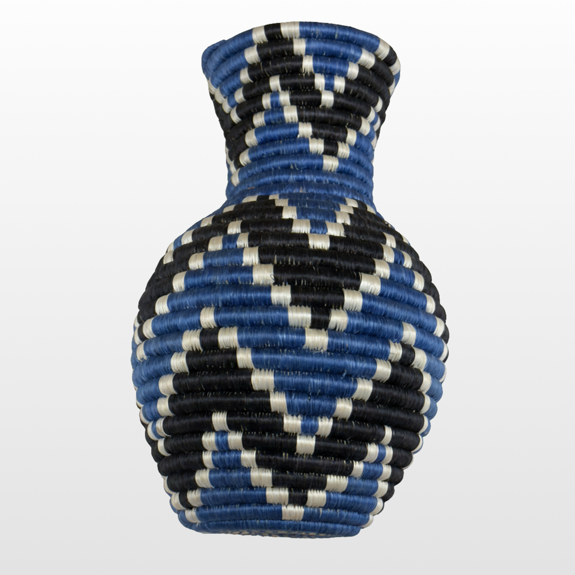 Handwoven Sisal Floral Vase in Blue, Black and Natural - Image 4