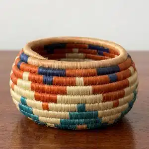 Handwoven Trinket Baskets for Small item Storage and Organizing in Teja, Teal, Tan