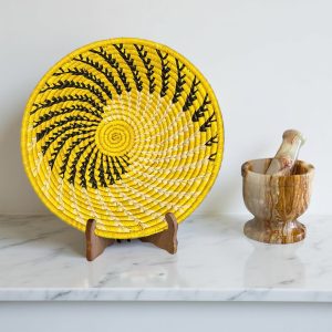 Handwoven African Raffia Basket Bowls in Yellow and Black - Various Sizes