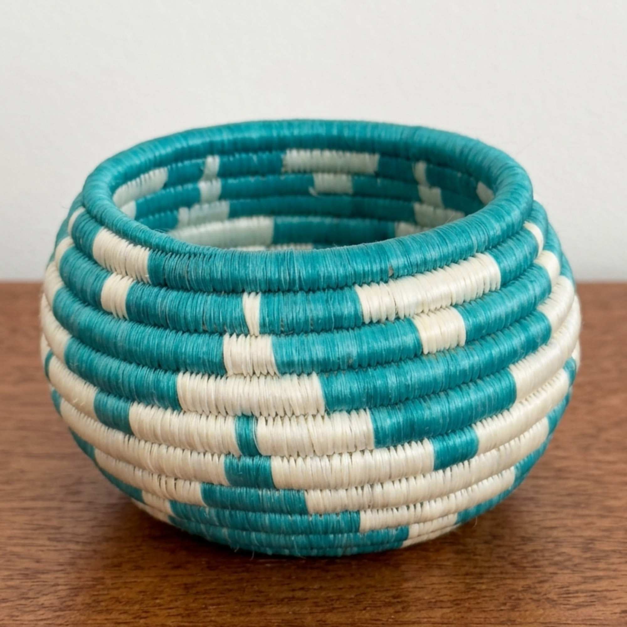 Handwoven Trinket Baskets for Small item Storage and Organizing in Teal, Natural