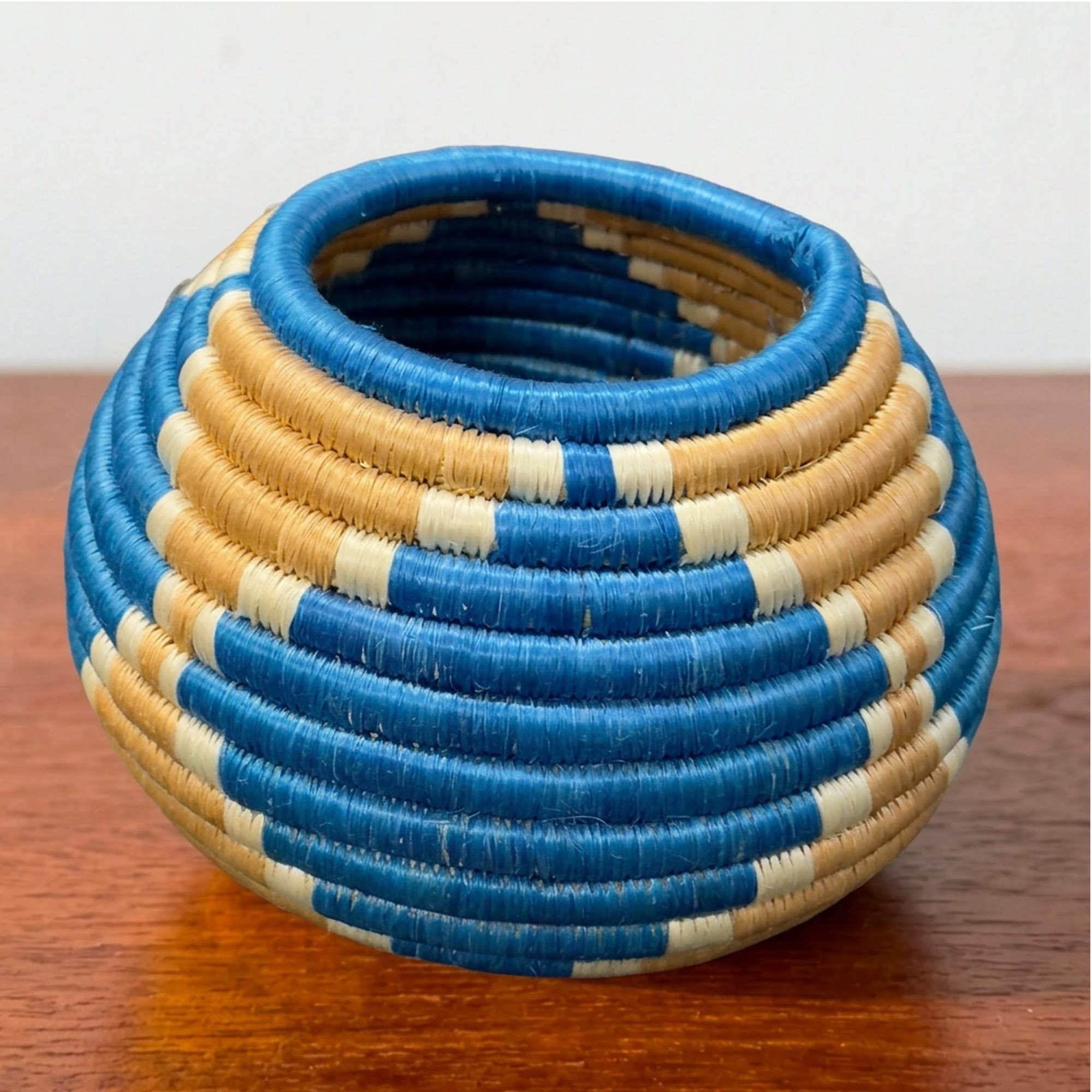 Handwoven Trinket Baskets for Small item Storage and Organizing in Blue, Tan, Natural